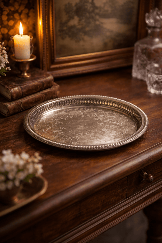 Vintage Wm Rogers 670 Silverplate Tray | Rope Edge Round Serving Tray | Classic Barware Decor - Workshop & Study