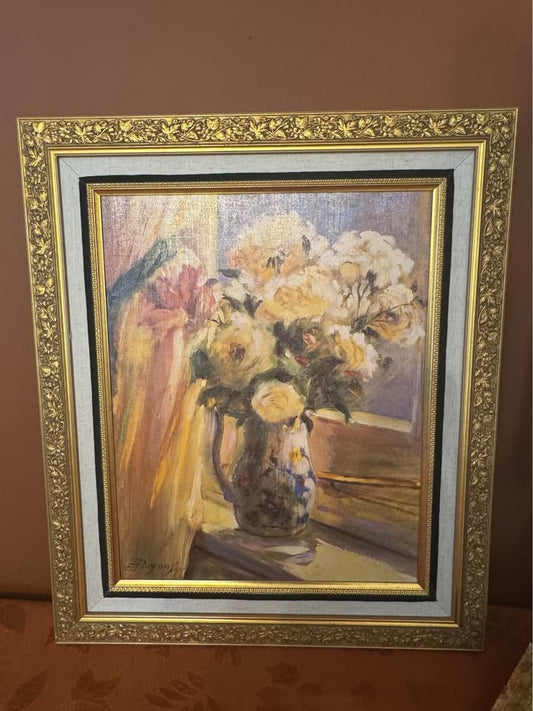 “Summer Sunshine” Floral Oil Painting by Elizabeth Parsons, Vintage Gilt Frame - Workshop & Study