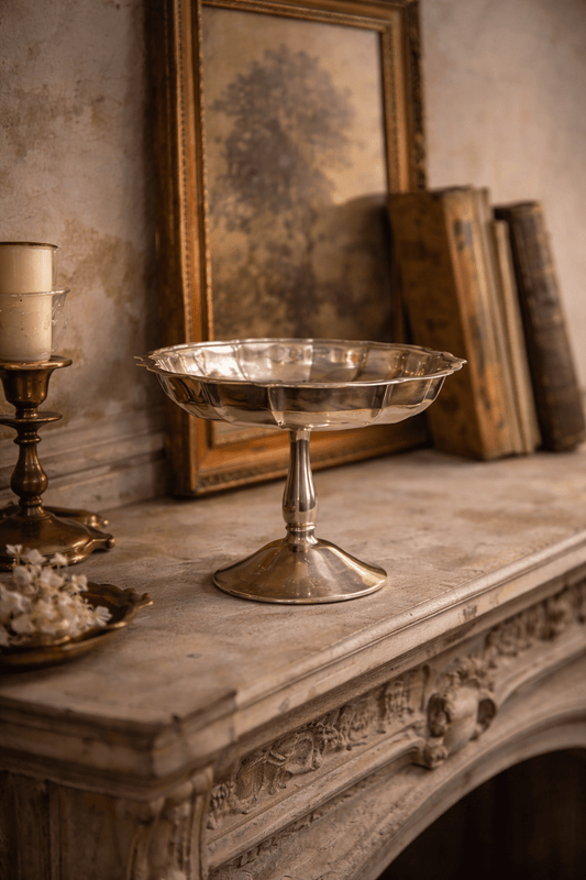 Antique Silverplate Tazza Compote on Stem | Vintage Table Centerpiece | European - Inspired Decor - Workshop & Study