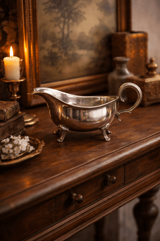 Vintage Silverplate Gravy Boat | Footed Serving Vessel | Classic Farmhouse & European Decor - Workshop & Study