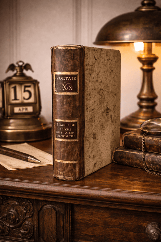 1791 Complete Works of Voltaire, Tome XX – Antique French Leather Book, Enlightenment Era - Workshop & Study