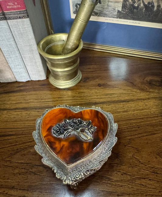 Vintage Heart - Shaped Silver Trinket Box | Ornate Jewelry & Keepsake Box - Workshop & Study