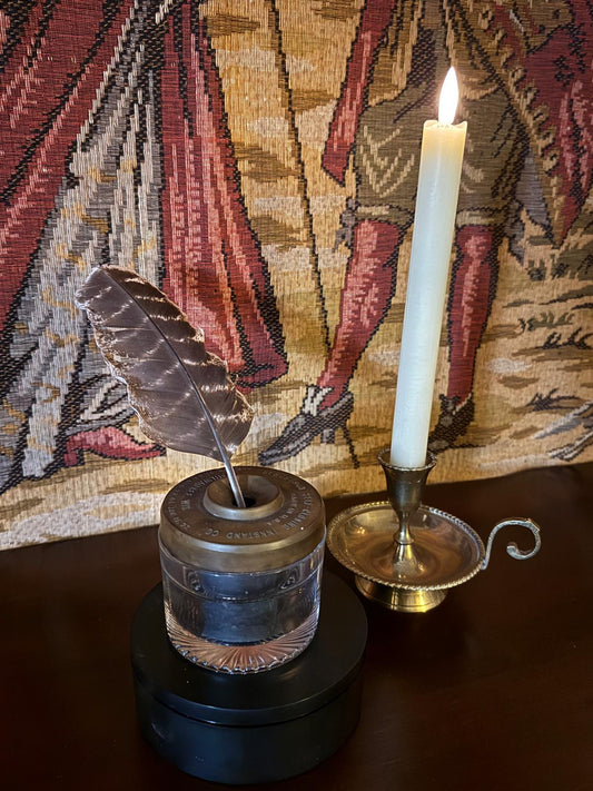 Antique 1907 Sengbusch Self - Closing Glass Inkwell with Brass Lid – Working Mechanism - Workshop & Study