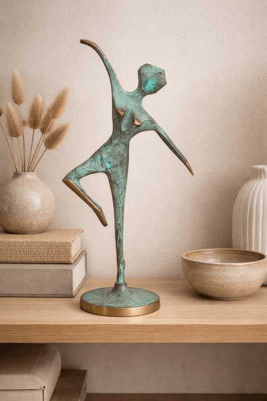 Vintage Mid Century Modern Brass Ballet Dancer Sculpture Verdigris Patina Abstract Figurine - Workshop & Study