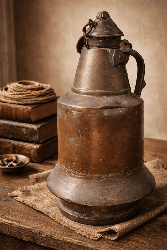 Antique Copper Insulated Jug with Lid c.1900 Industrial Primitive Farm Vessel 18” Tall - Workshop & Study