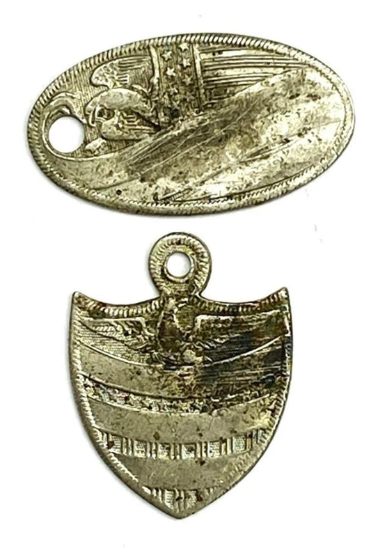 Civil War Blank ID Tags – Eagle Shield & Oval Brass Sutler Stock, Unissued c.1860s - Workshop & Study