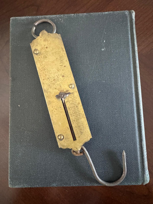Antique Challenge Spring Balance Scale Pat. Dec 10 1867, Brass Hanging Scale, Primitive Farm Tool - Workshop & Study