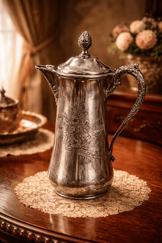 Antique E.G. Webster Silverplate Coffee Pot – Victorian 9" Tall W217 c. 1890 - Workshop & Study