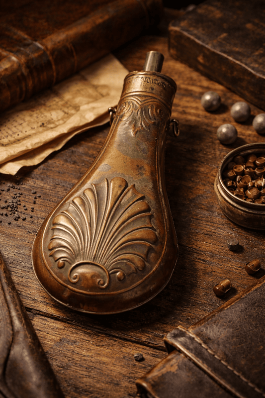 Antique AM Flask & Cap Co Powder Flask – American Copper & Brass – c. 1850s - Workshop & Study